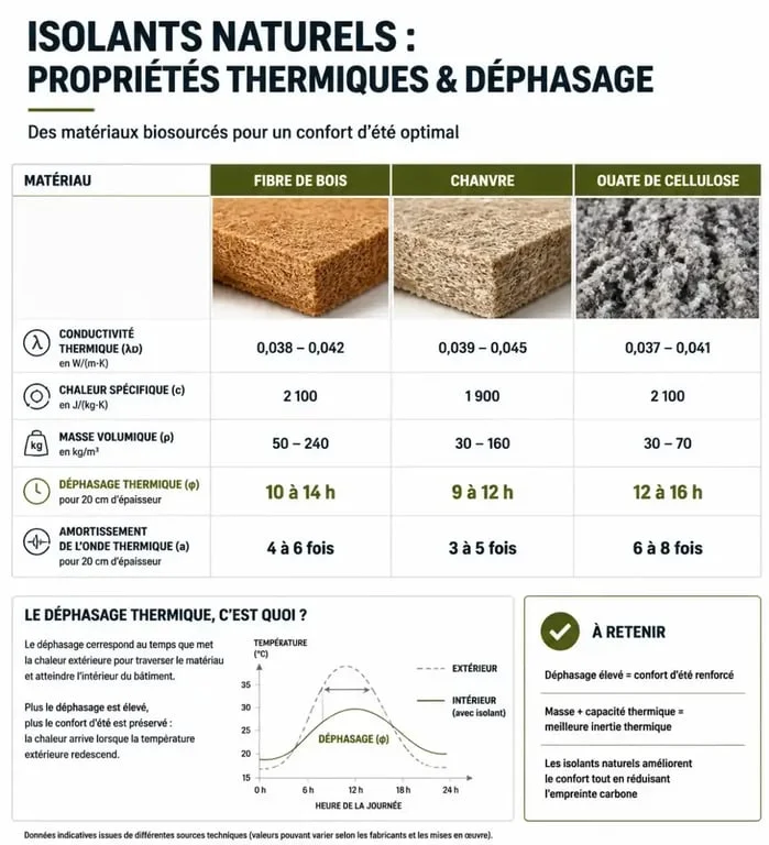 Infographie comparative des performances des matériaux pour une isolation naturelle efficace